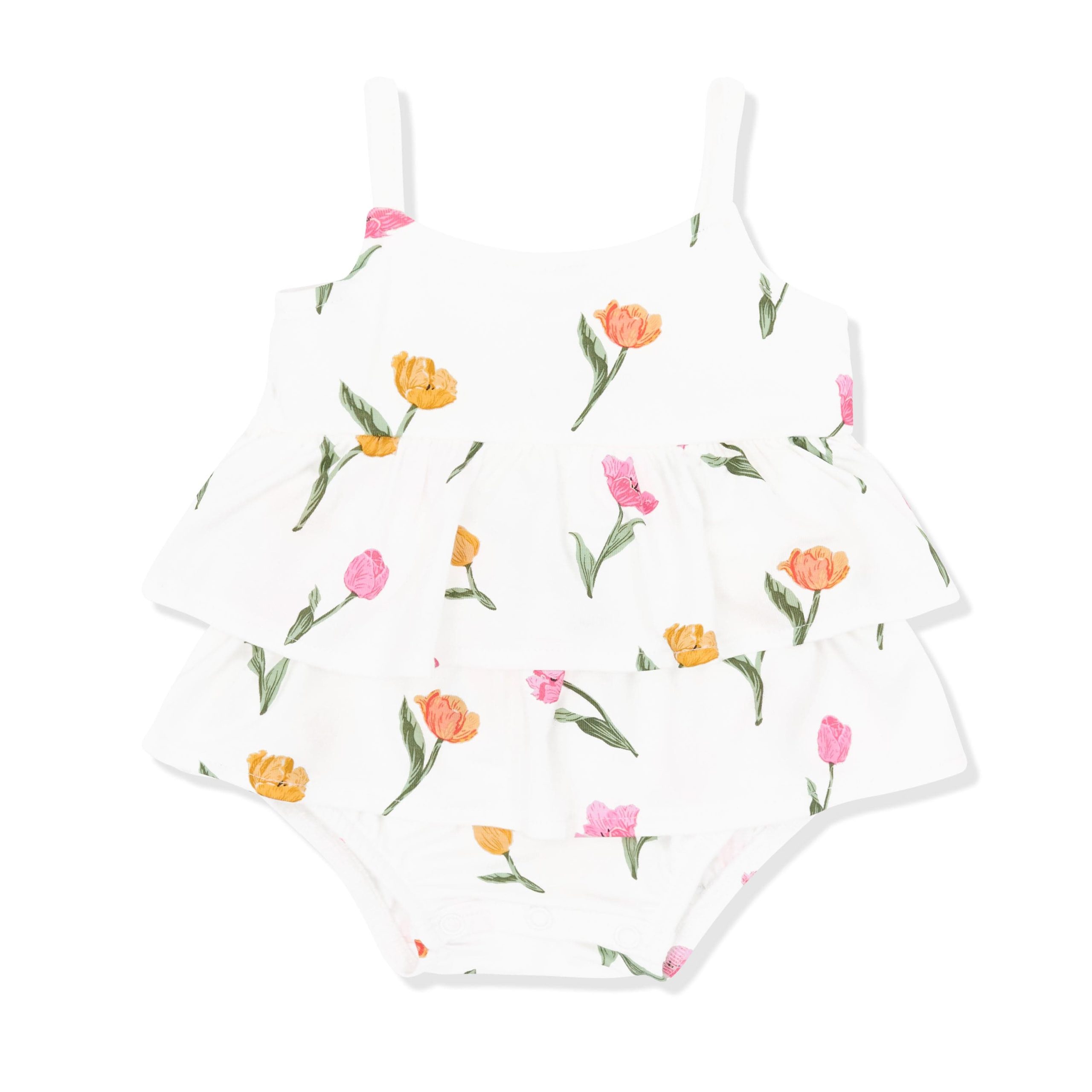 Spaghetti Strap Ruffle Romper in Tulip - Image 2