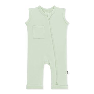 Zippered Sleeveless Romper in Basil