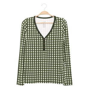 Women's Long Sleeve Henley Tee in Gingham Fir
