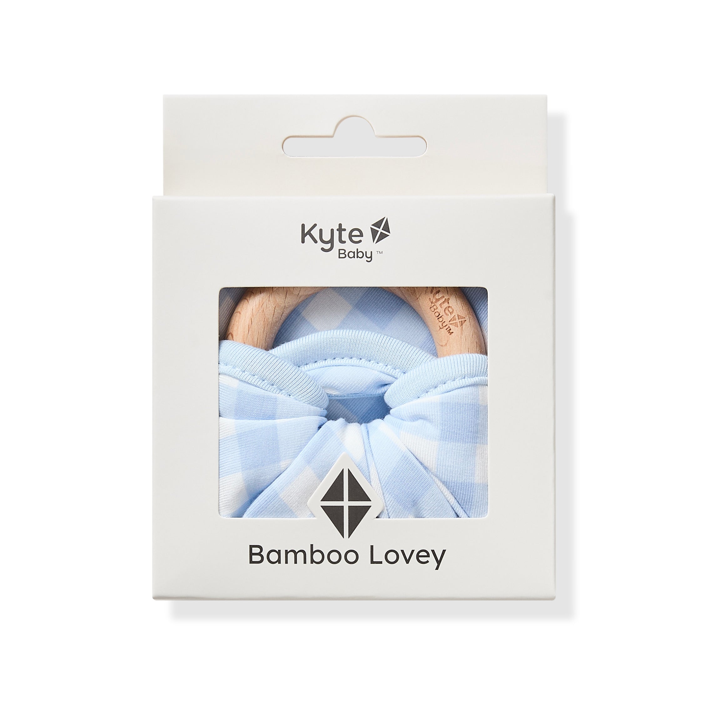 Lovey in Gingham Breeze with Removable Wooden Teething Ring