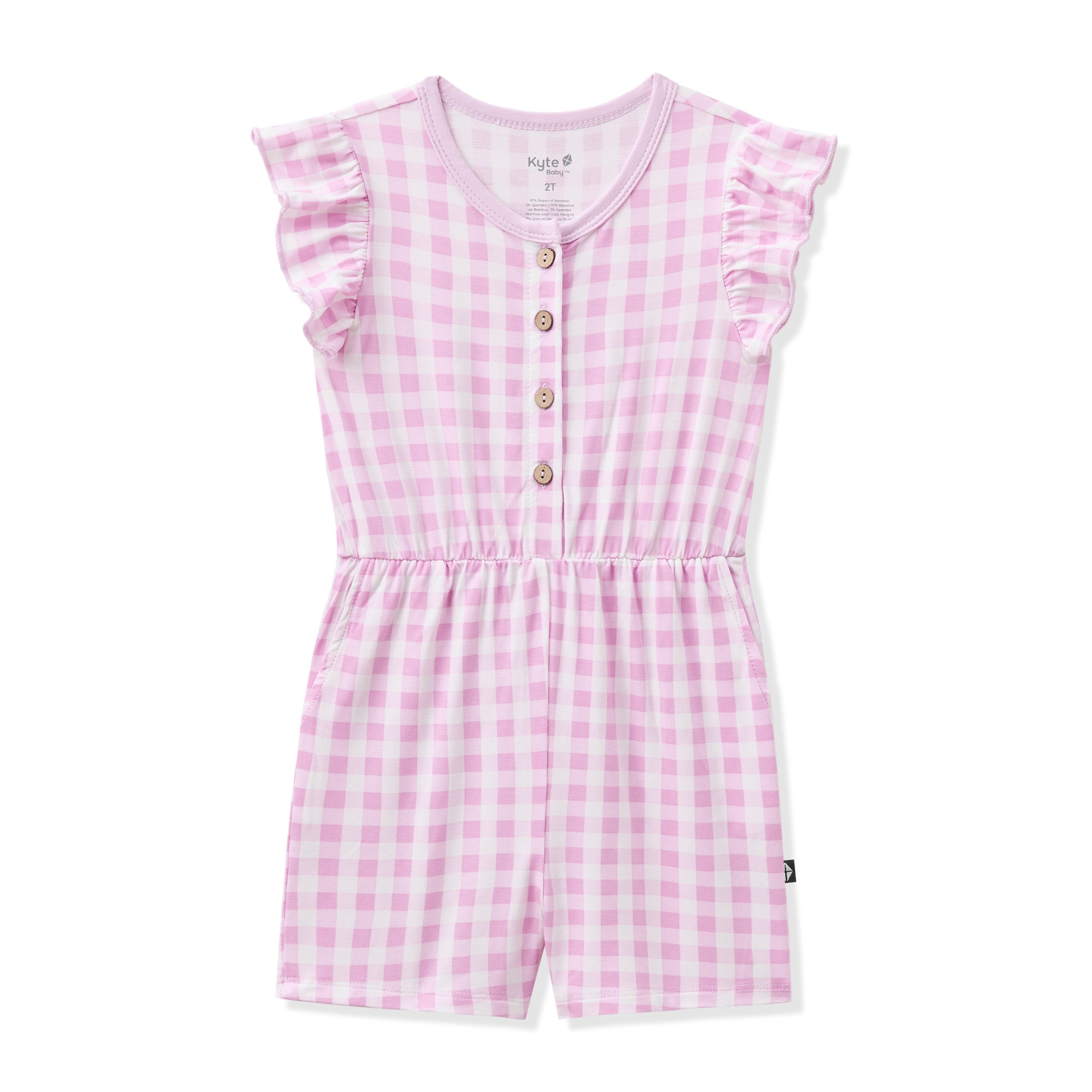 Flutter Sleeve Romper in Gingham Thistle - Image 2