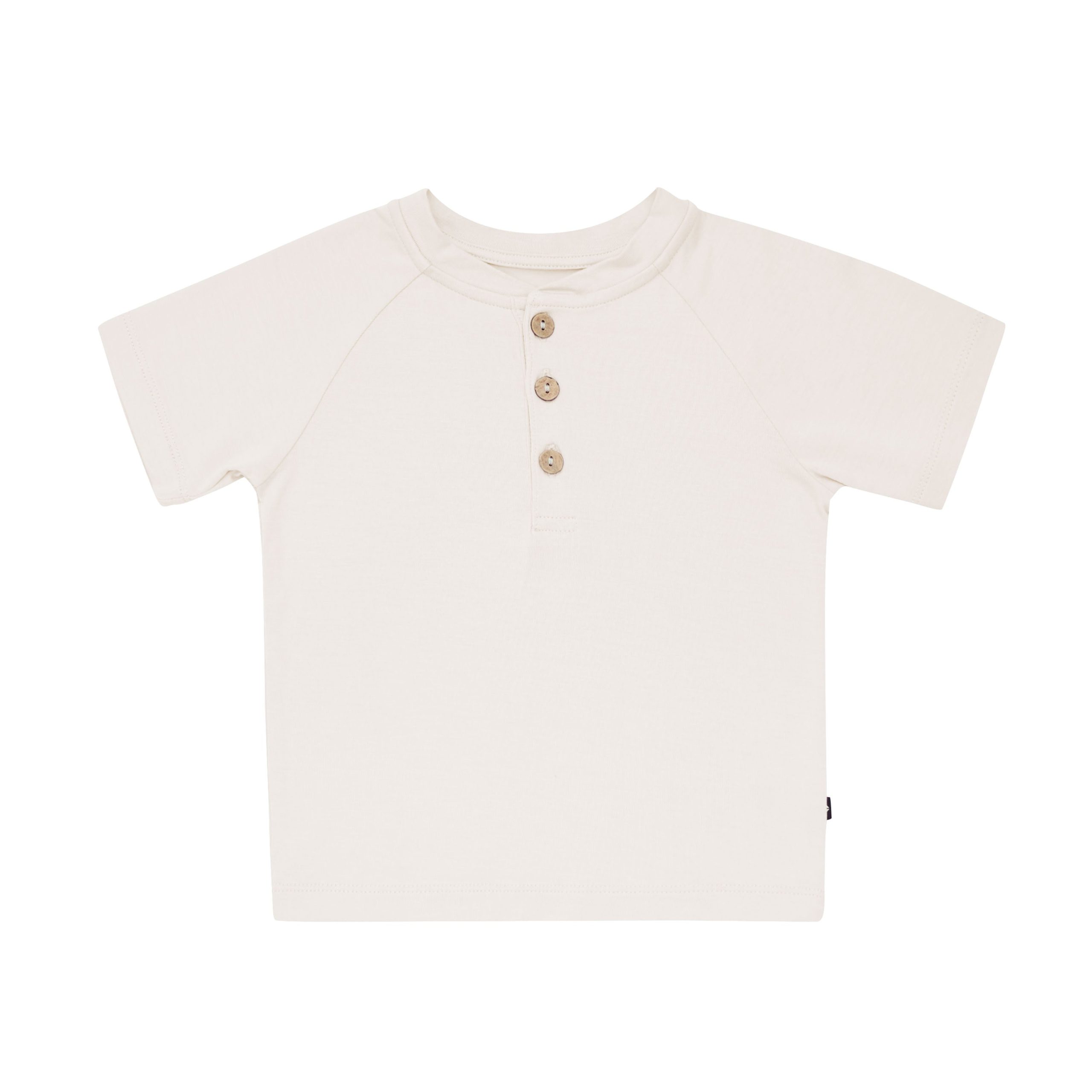 Short Sleeve Toddler Henley Tee in Oat - Image 2