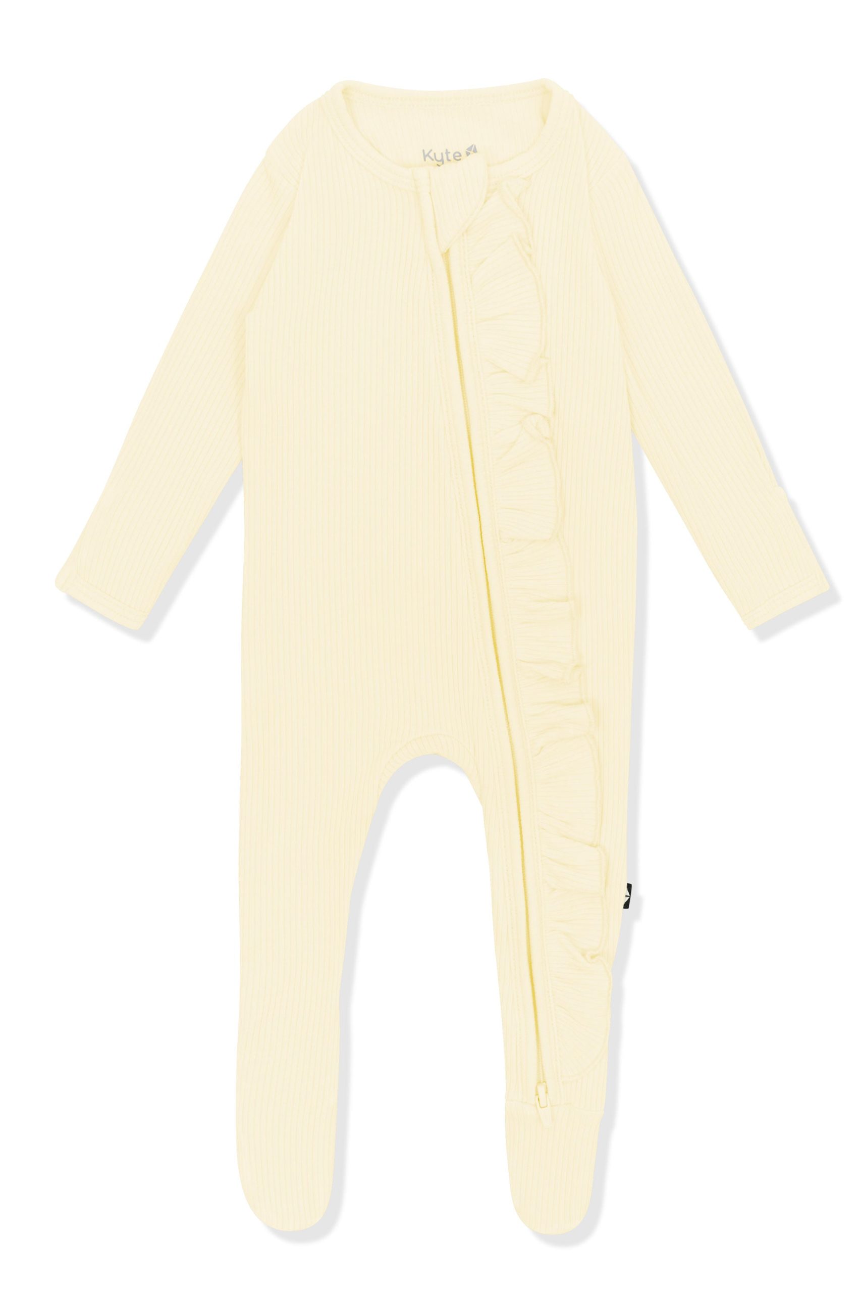 Ribbed Ruffle Zipper Footie in Chamomile - Image 2