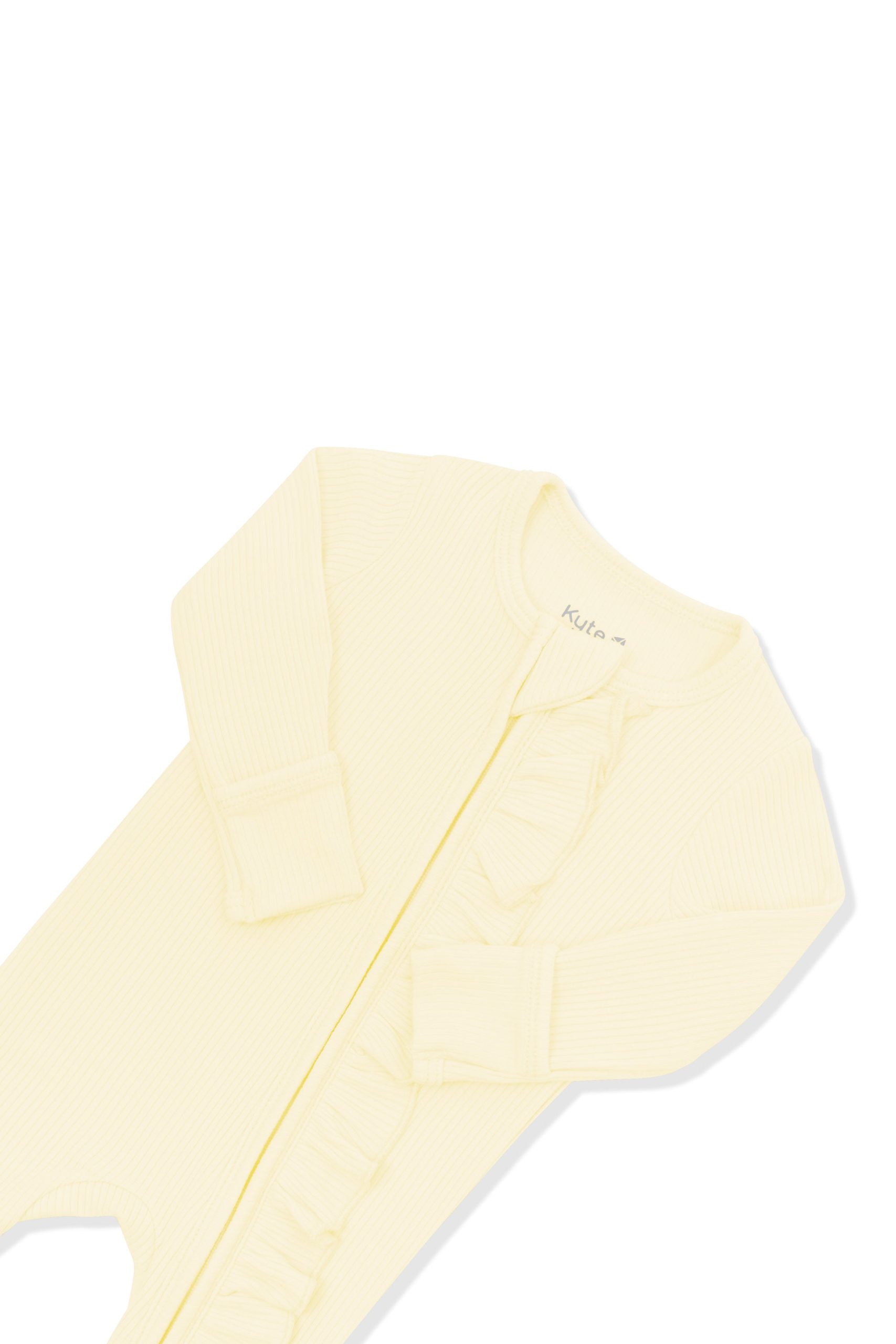 Ribbed Ruffle Zipper Footie in Chamomile - Image 5
