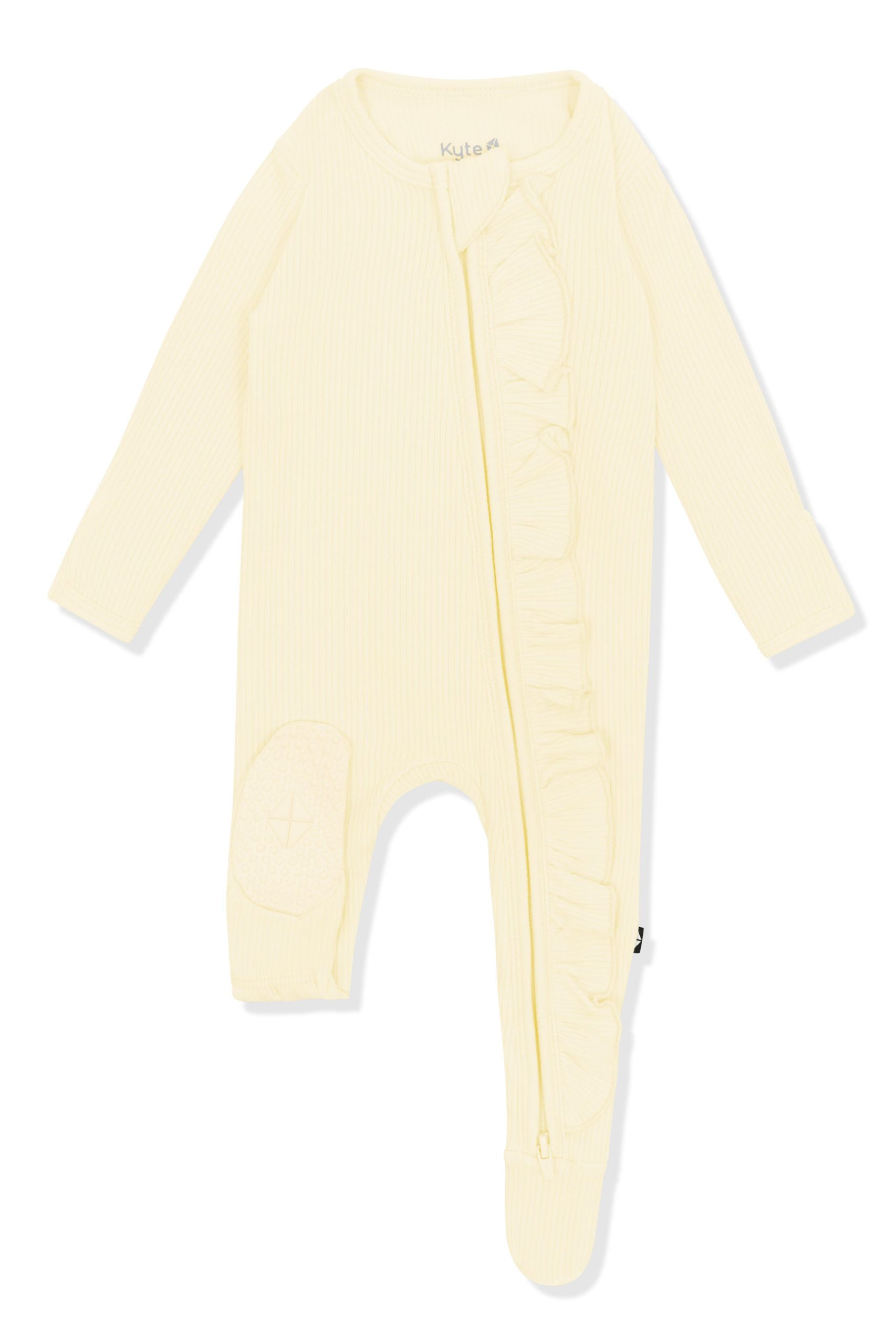 Ribbed Ruffle Zipper Footie in Chamomile - Image 6