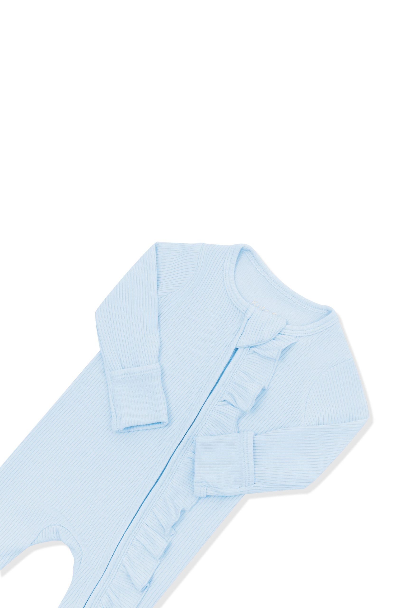 Ribbed Ruffle Zipper Footie in Breeze - Image 7