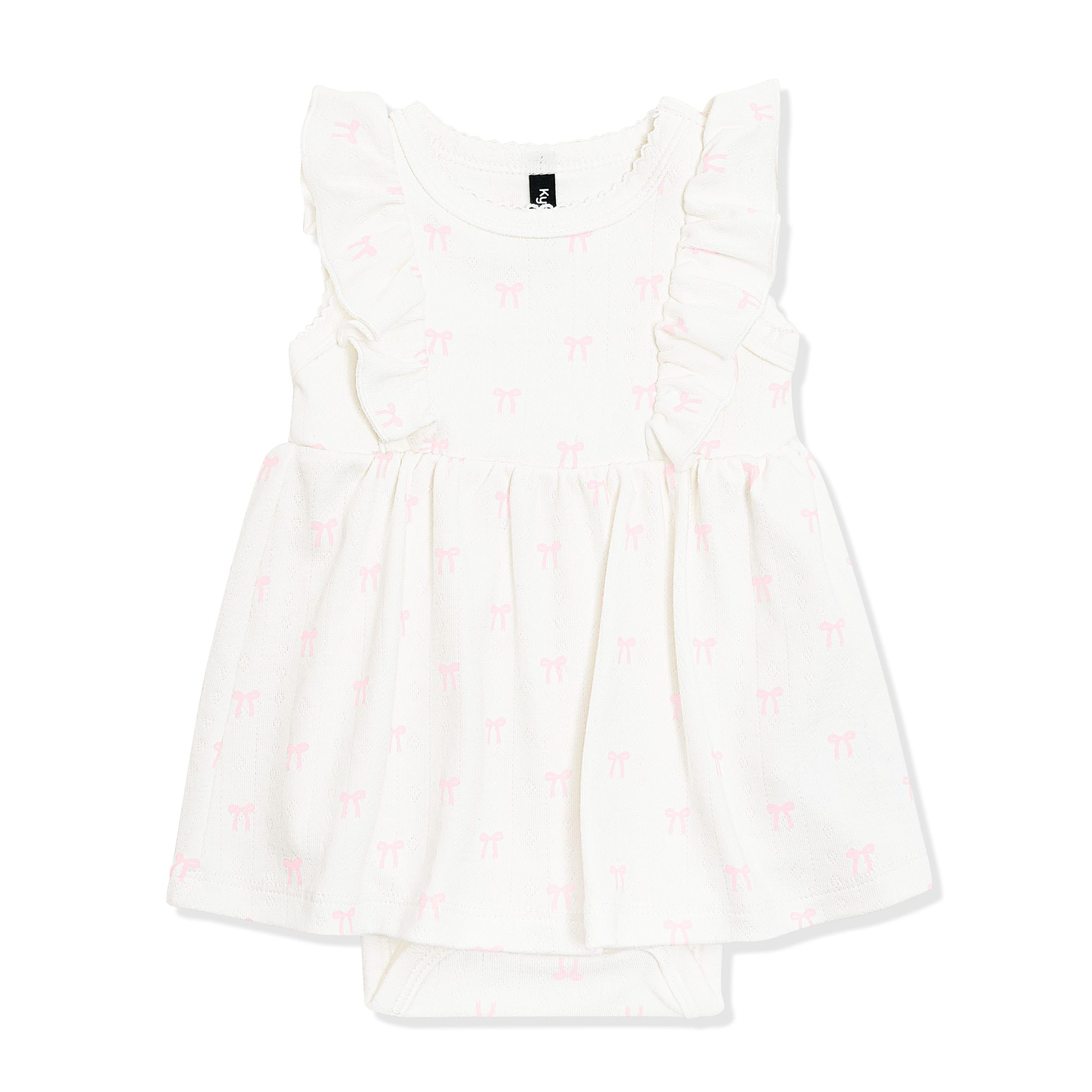 Pointelle Bodysuit Dress in Sweet Pink Bow - Image 3