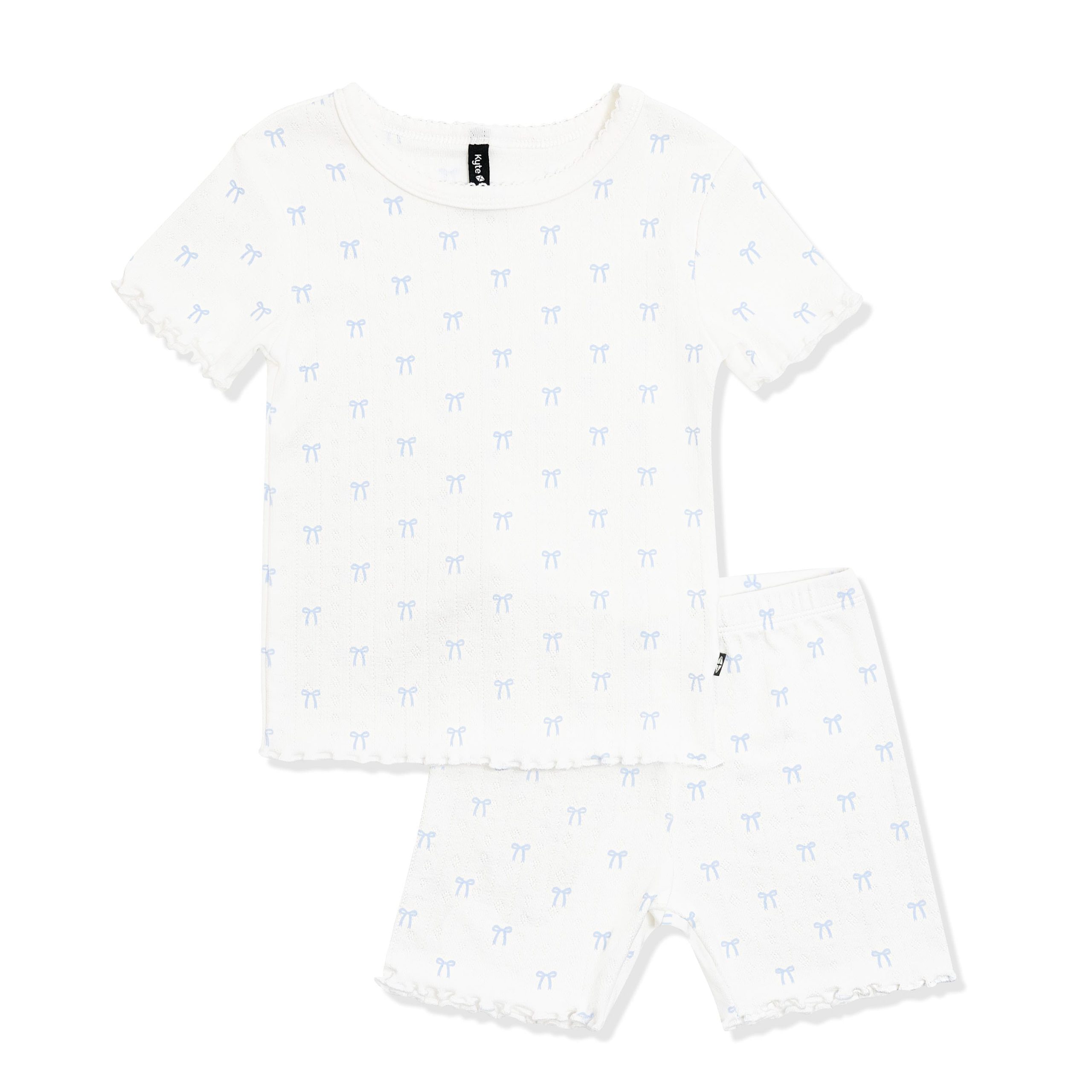 Pointelle Short Sleeve Set in Sweet Blue Bow - Image 3