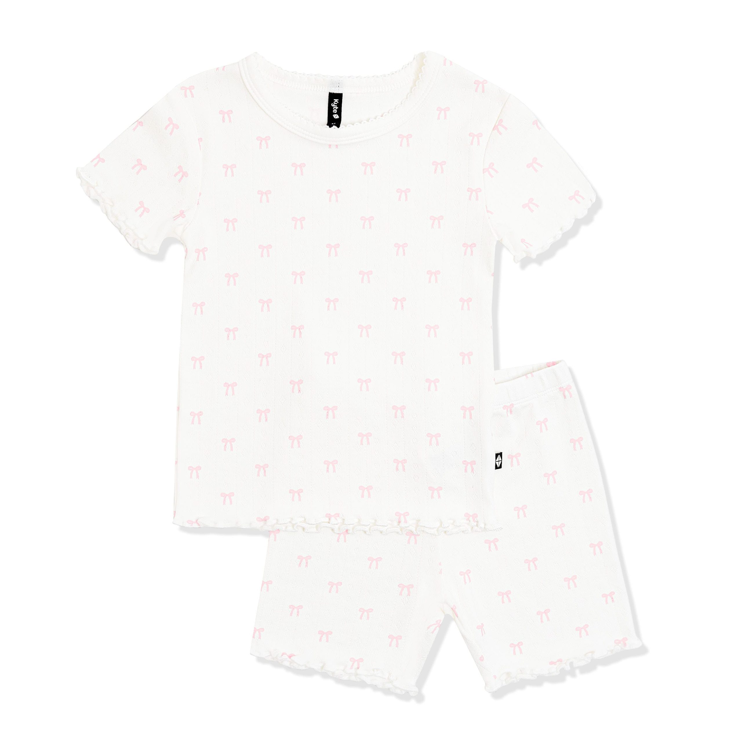 Pointelle Short Sleeve Set in Sweet Pink Bow - Image 3
