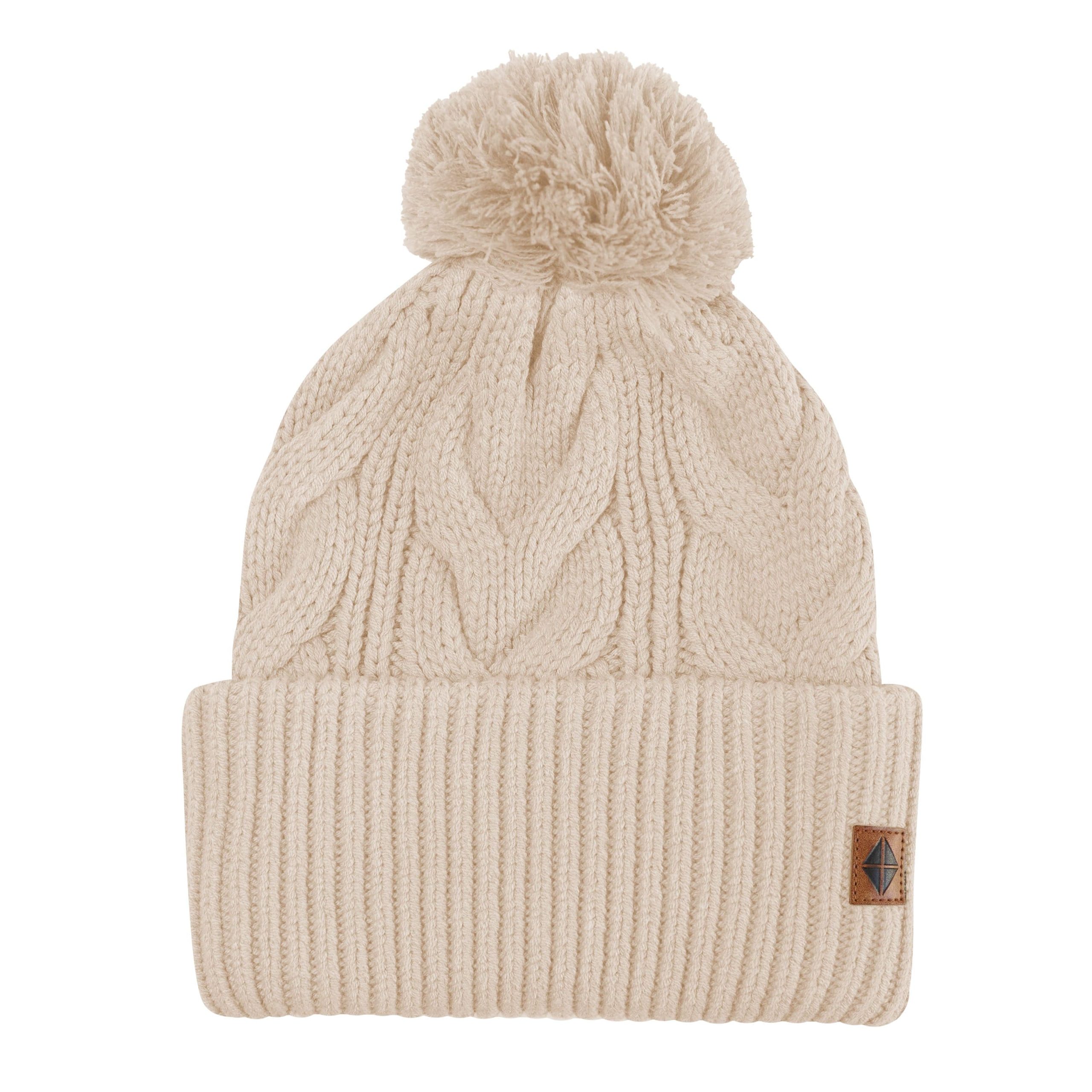 Cable Knit Adult Pom Beanie in Almond - Image 2