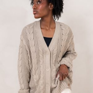 Cable Knit Adult Cardigan in Almond