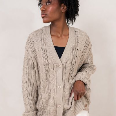 Cable Knit Adult Cardigan in Almond