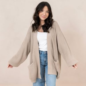 Chunky Knit Women's Oversized Cardigan in Almond