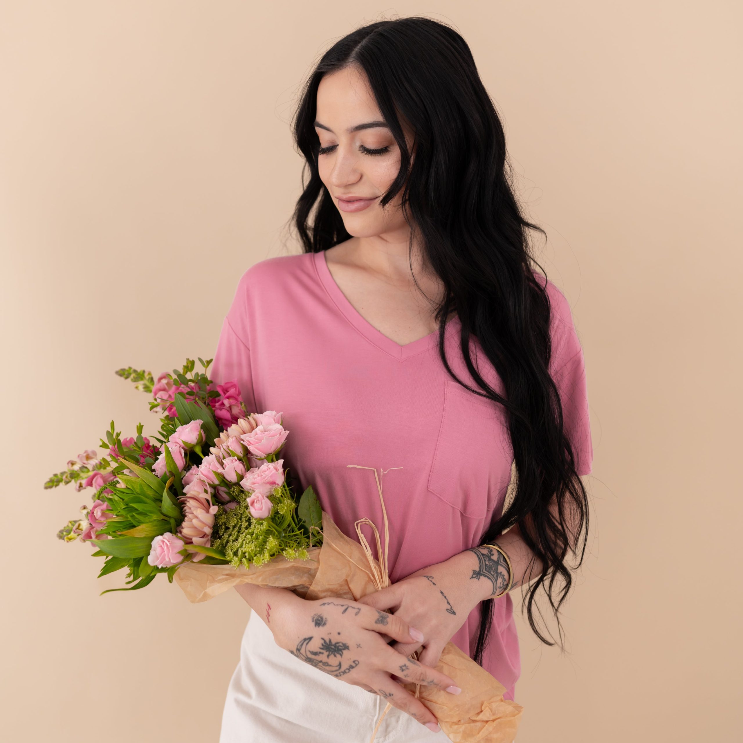Womens Relaxed Fit V-Neck in Apple Blossom - Image 2