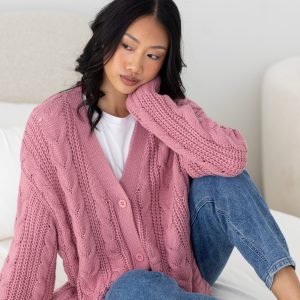 Cable Knit Adult Cardigan in Apple Blossom