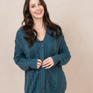Cable Knit Adult Cardigan in Atlantic