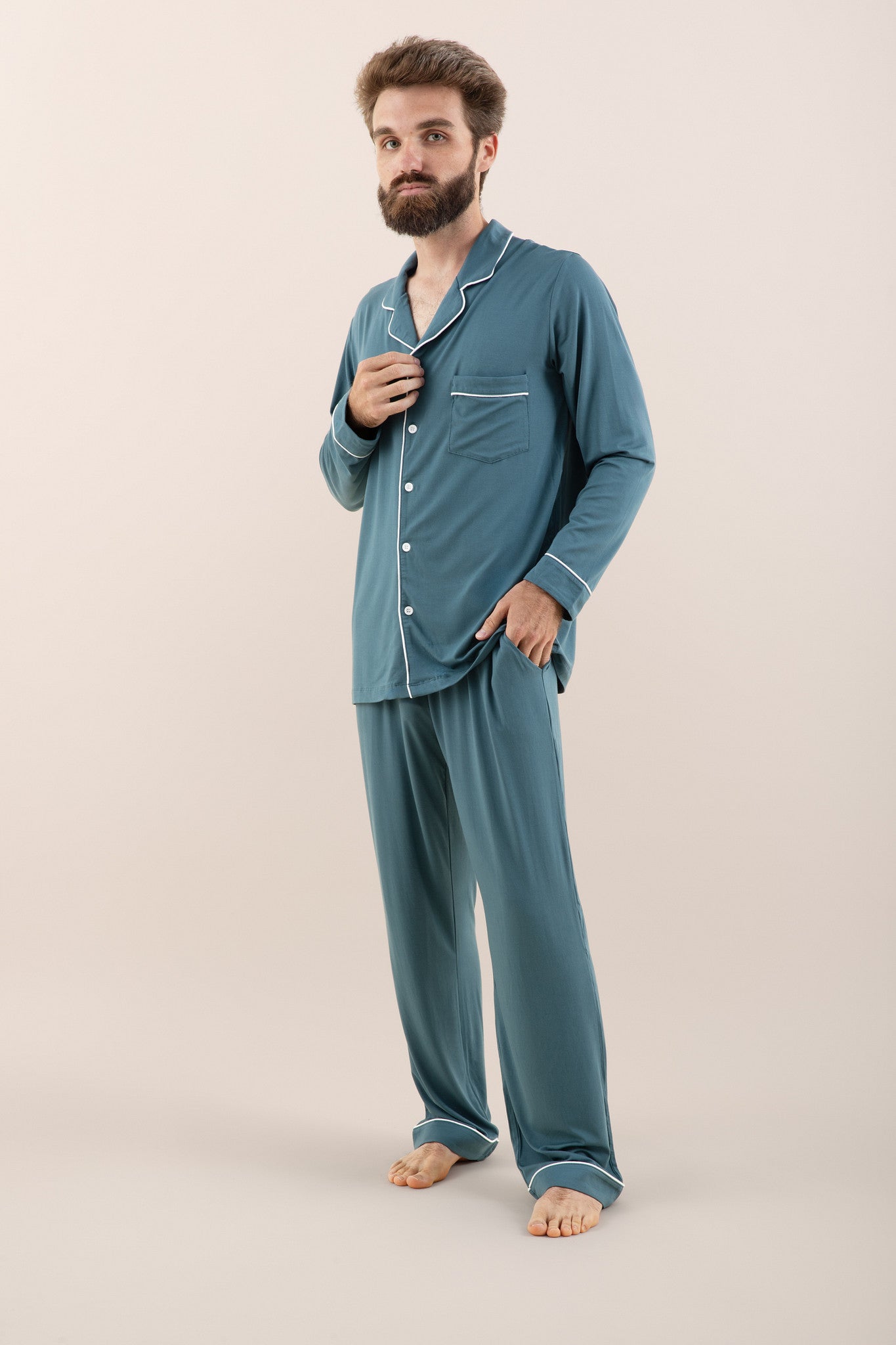 Men's Long Sleeve Pajama Set in Atlantic