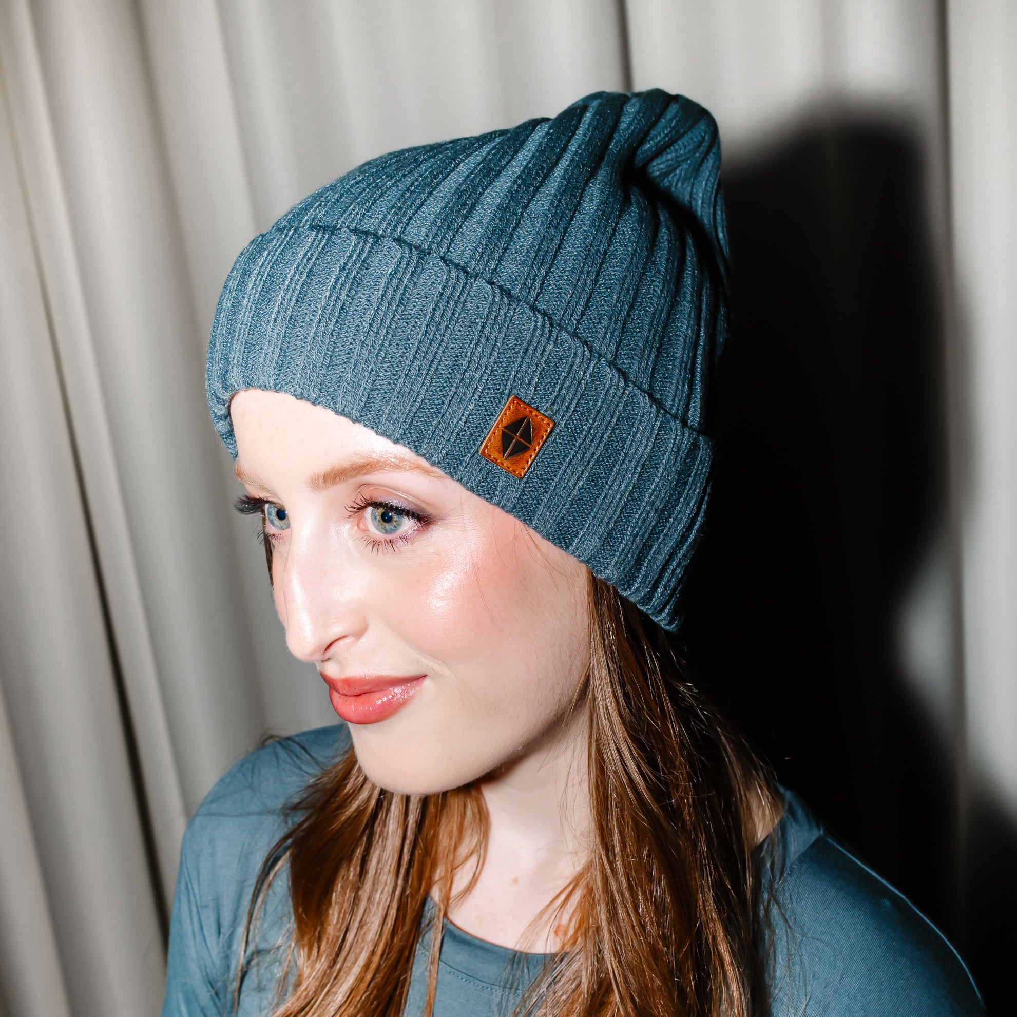 Chunky Knit Adult Ribbed Beanie in Atlantic - Image 3