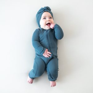 Ribbed Zipper Romper in Atlantic