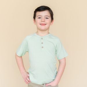 Short Sleeve Toddler Henley Tee in Basil