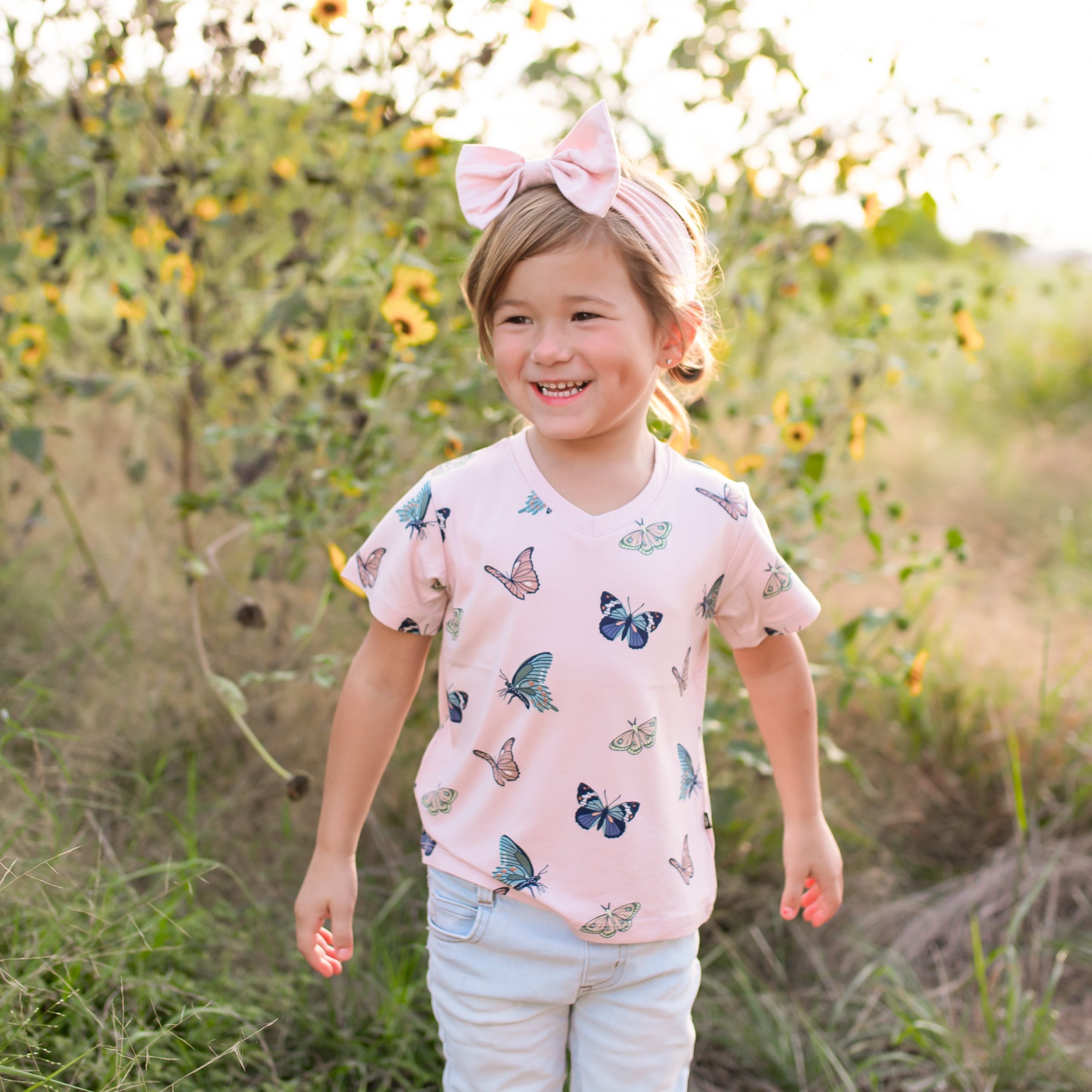 Toddler V-Neck Tee in Blush Butterfly - Image 3