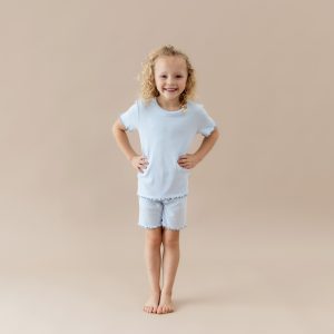 Pointelle Short Sleeve Set in Breeze
