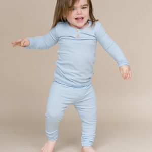 Ribbed Henley Set in Breeze