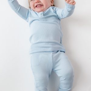 Ribbed Infant Henley Set in Breeze
