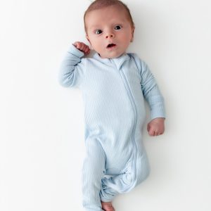 Ribbed Zipper Romper in Breeze
