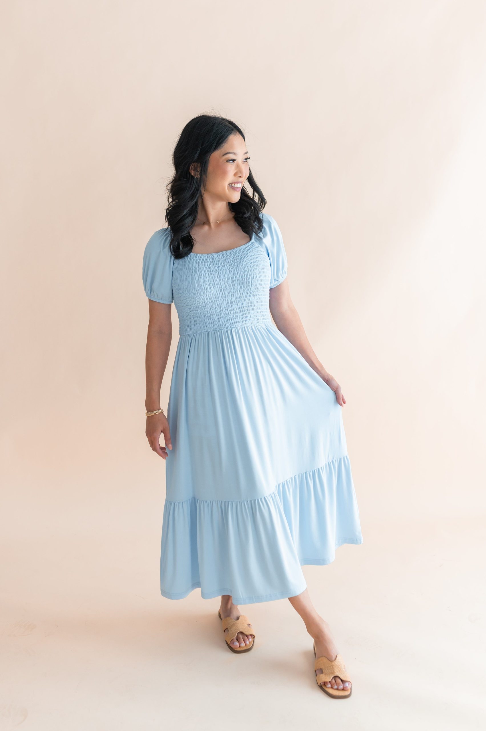Womens Smocked Dress in Breeze - Image 6