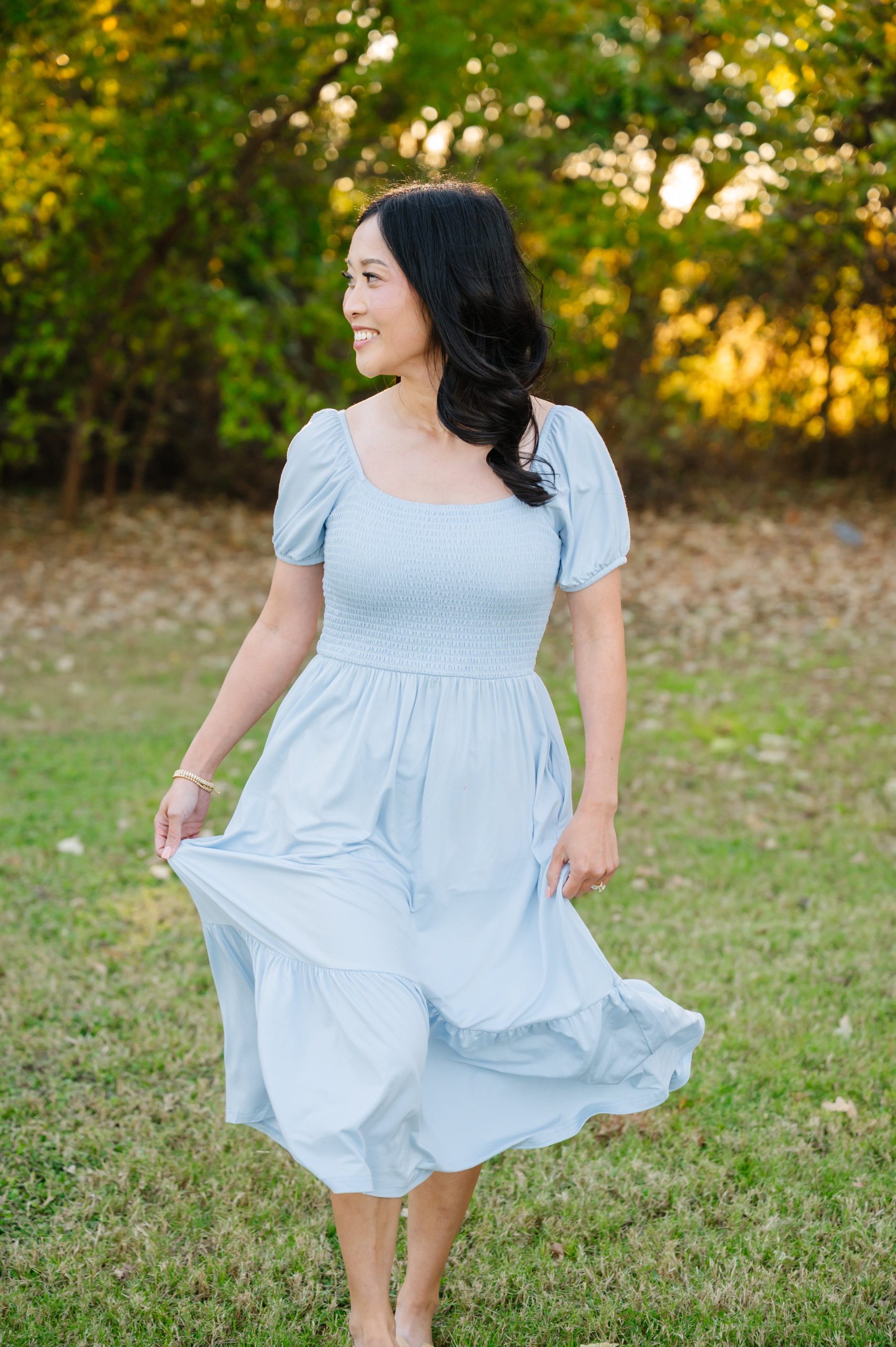 Womens Smocked Dress in Breeze - Image 4