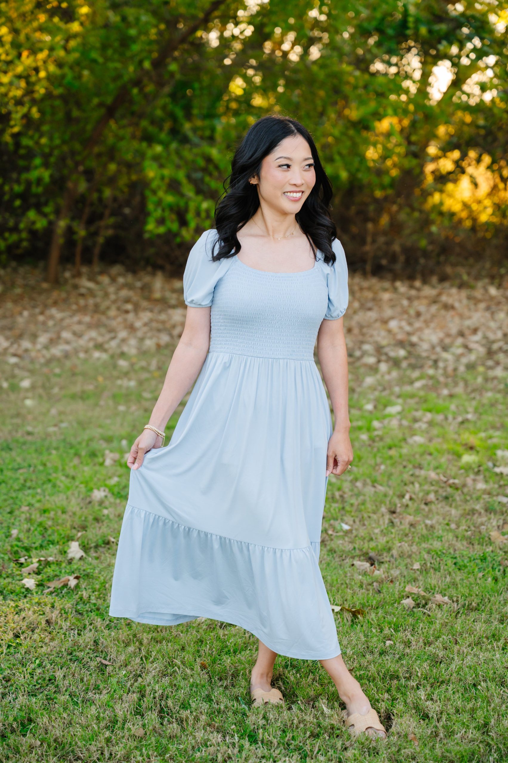 Womens Smocked Dress in Breeze - Image 5