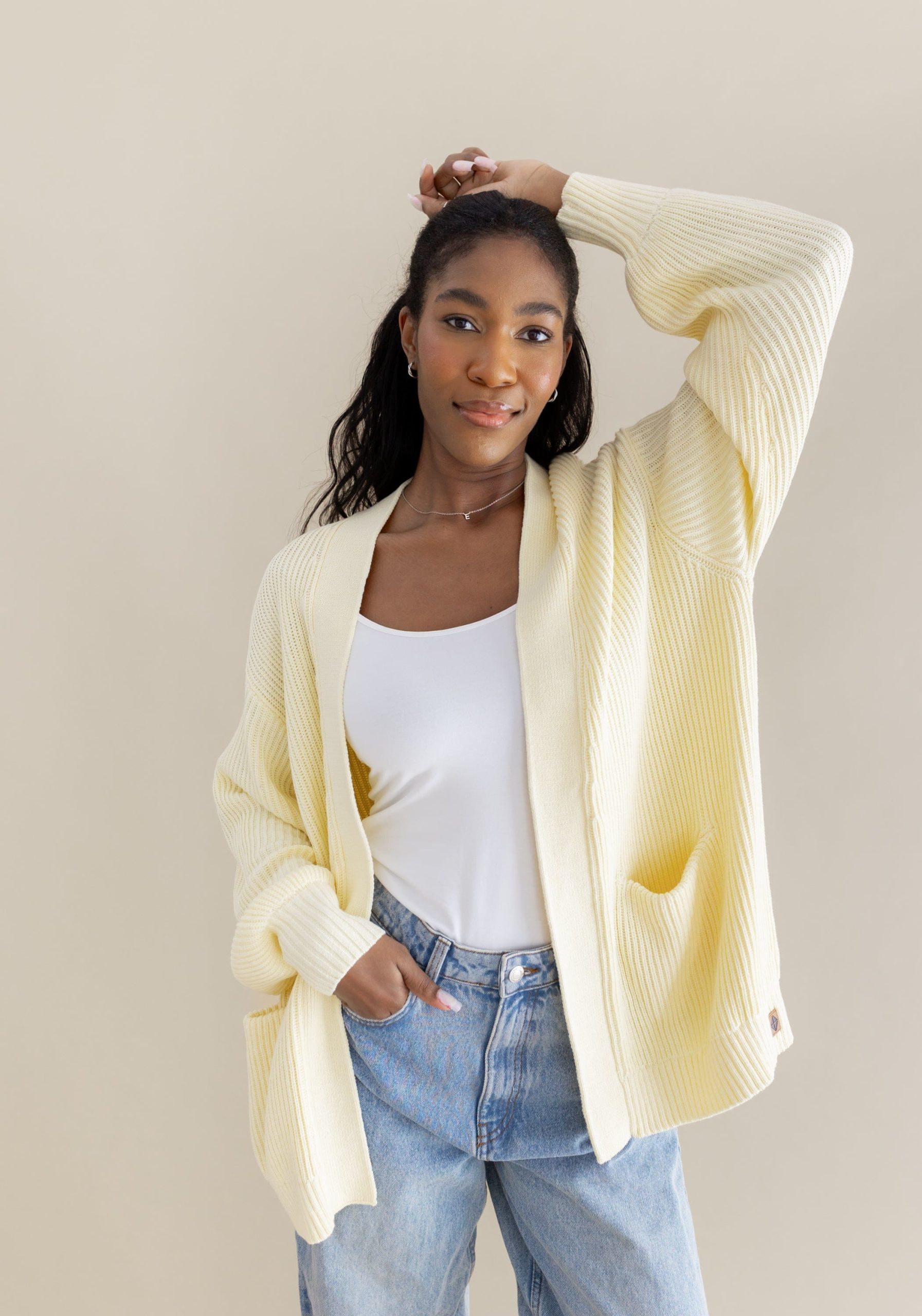 Chunky Knit Women's Oversized Cardigan in Chamomile - Image 3