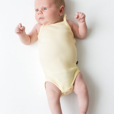 Ribbed Spaghetti Strap Bodysuit in Chamomile