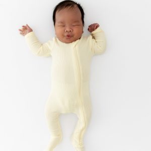 Ribbed Zipper Footie in Chamomile