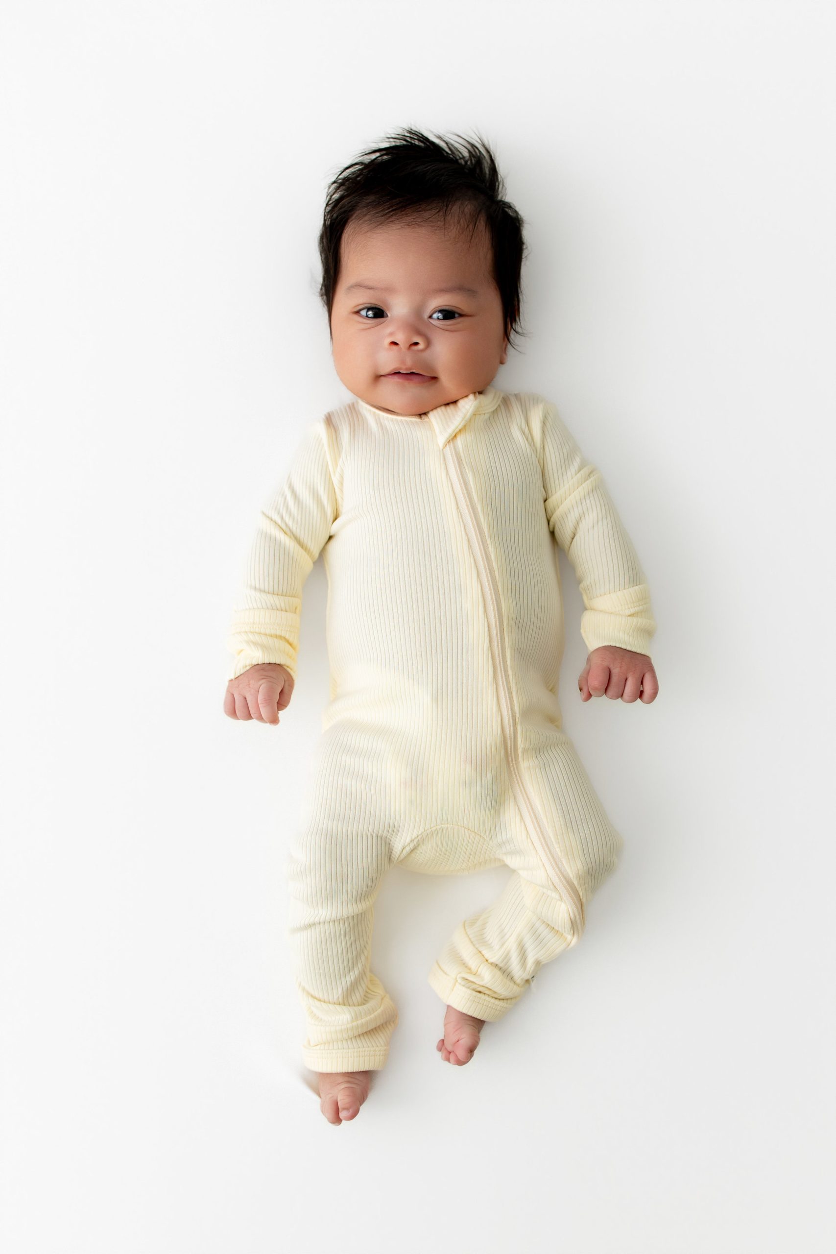 Ribbed Zipper Romper in Chamomile