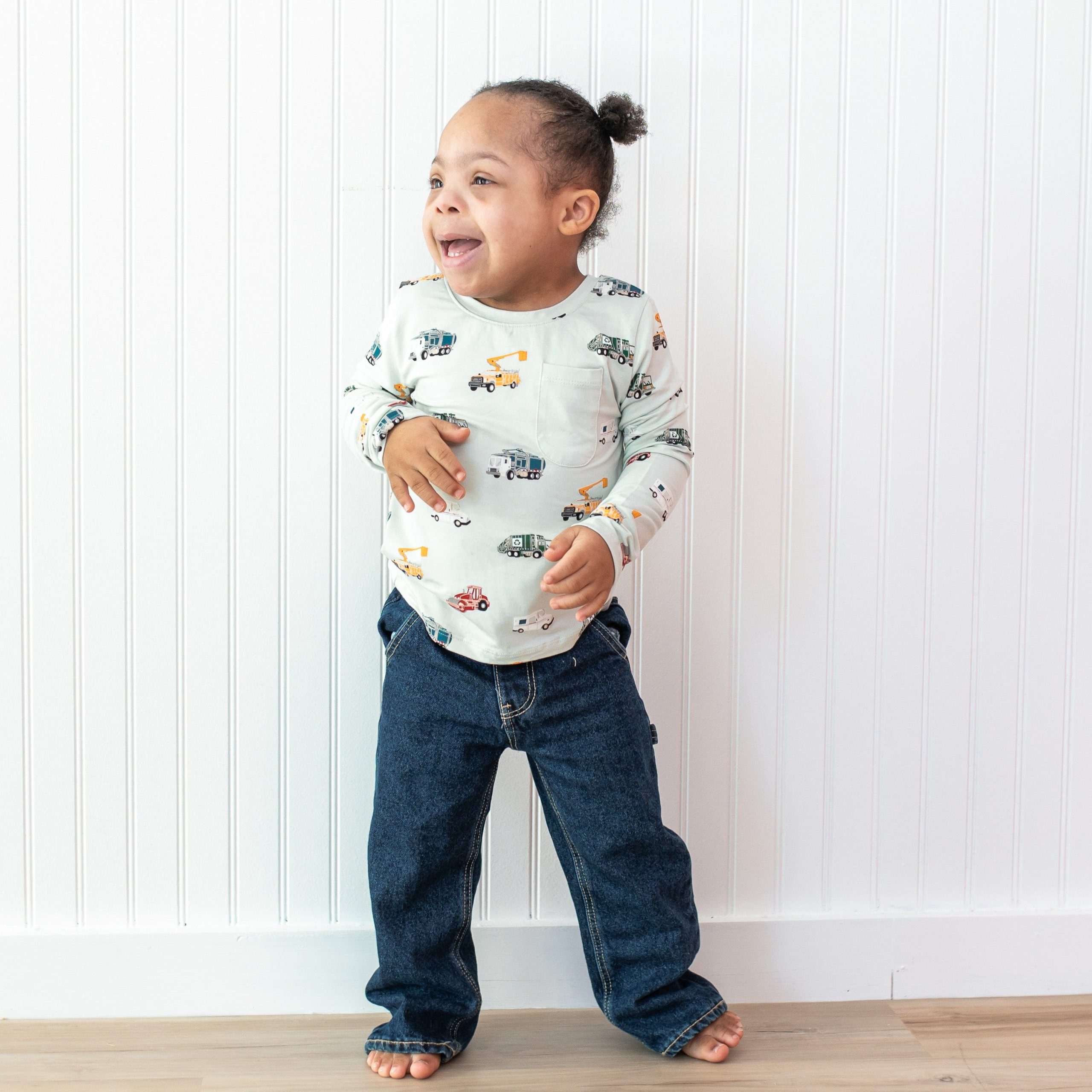Long Sleeve Toddler Crew Neck Tee in City Vehicles - Image 3