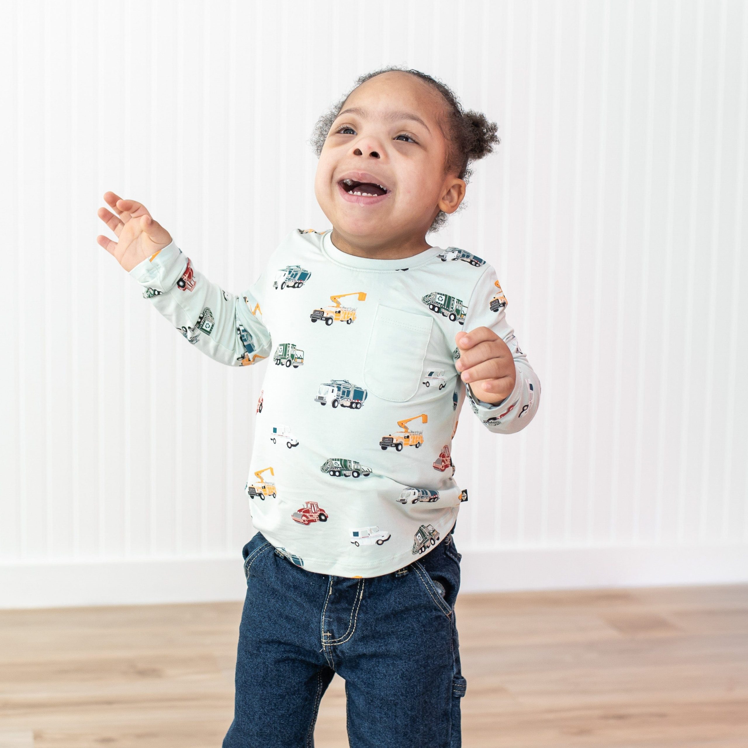 Long Sleeve Toddler Crew Neck Tee in City Vehicles - Image 4