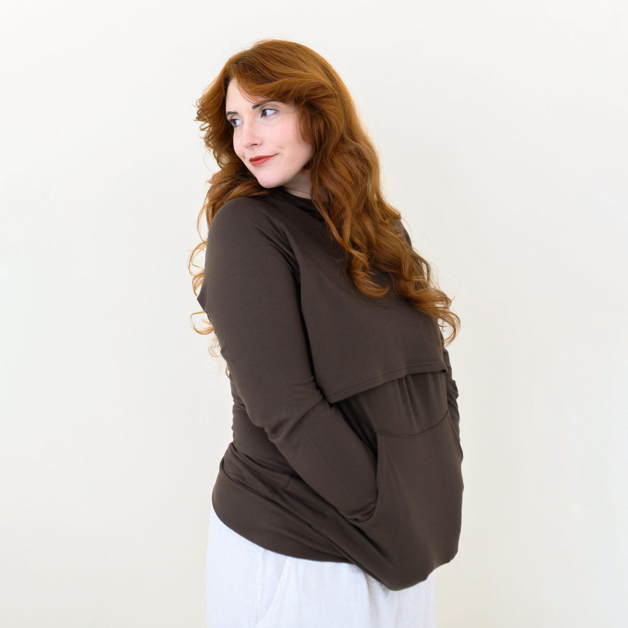 Women's French Terry Nursing Hoodie in Espresso - Image 2