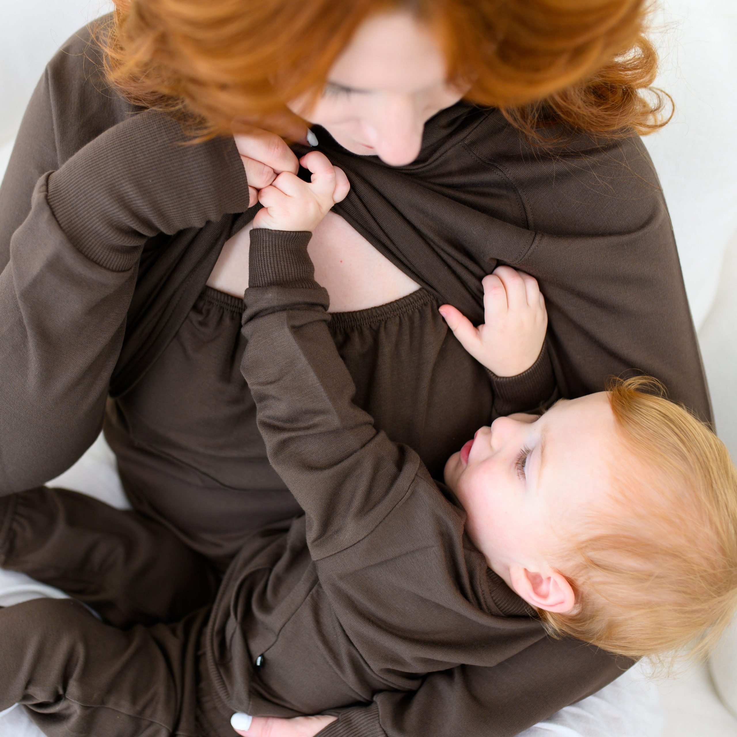 Women's French Terry Nursing Hoodie in Espresso - Image 7