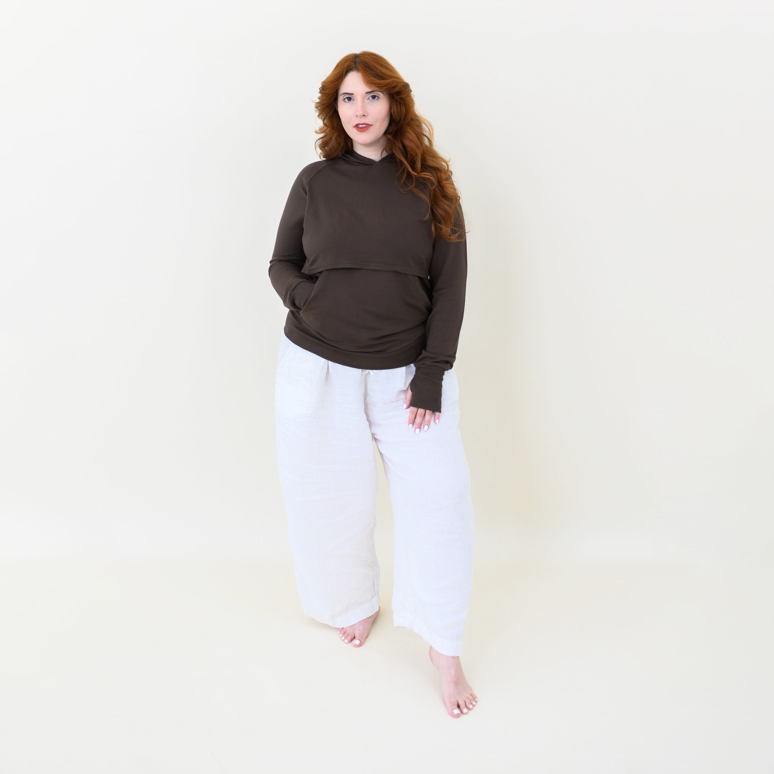 Women's French Terry Nursing Hoodie in Espresso - Image 4