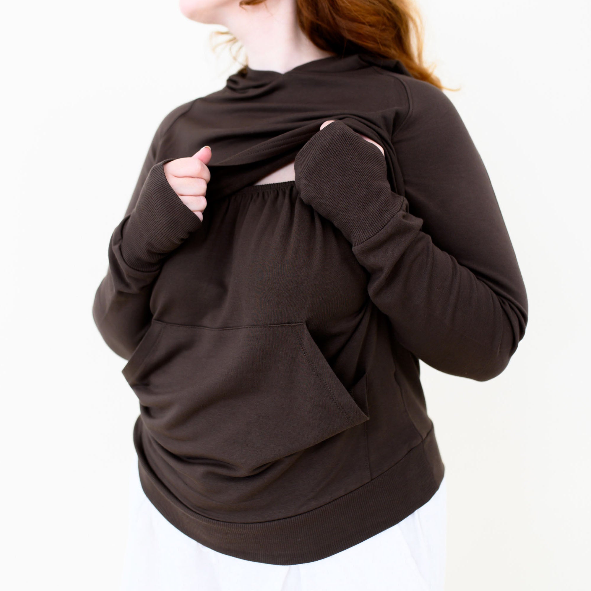 Women's French Terry Nursing Hoodie in Espresso - Image 5