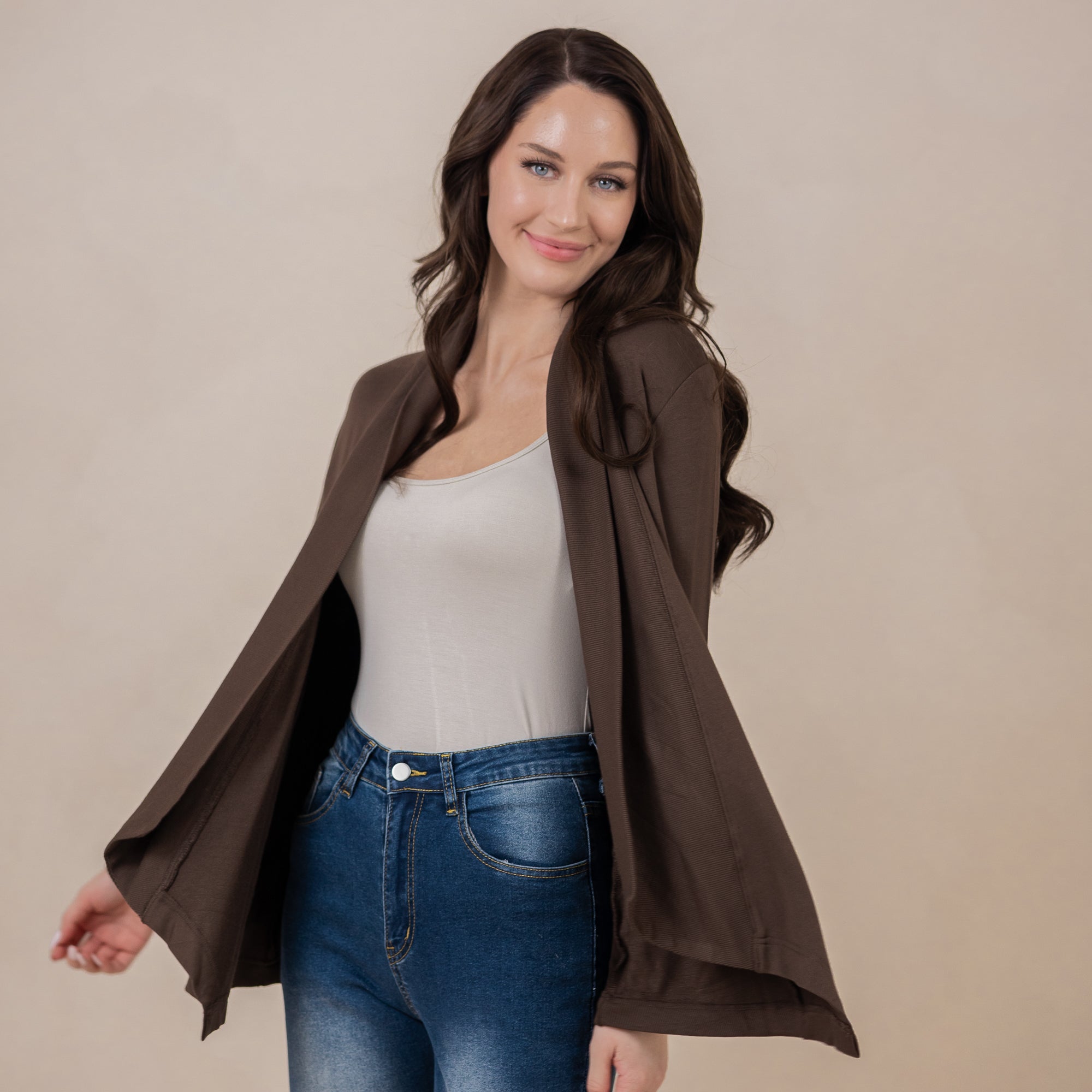 Women's French Terry Wrap Top in Espresso - Image 3