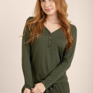 Women's Long Sleeve Henley Tee in Fir