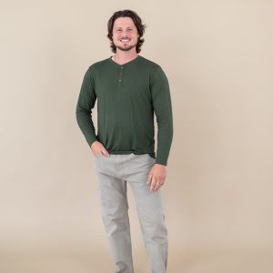 Men's Long Sleeve Henley Top in Fir