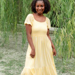 Womens Smocked Dress in Gingham Chamomile