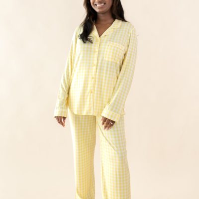 Long-Sleeved Women's Pajama Set in Gingham Chamomile