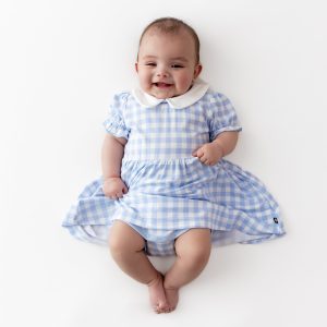 Peter Pan Collar Bodysuit Dress in Gingham Breeze