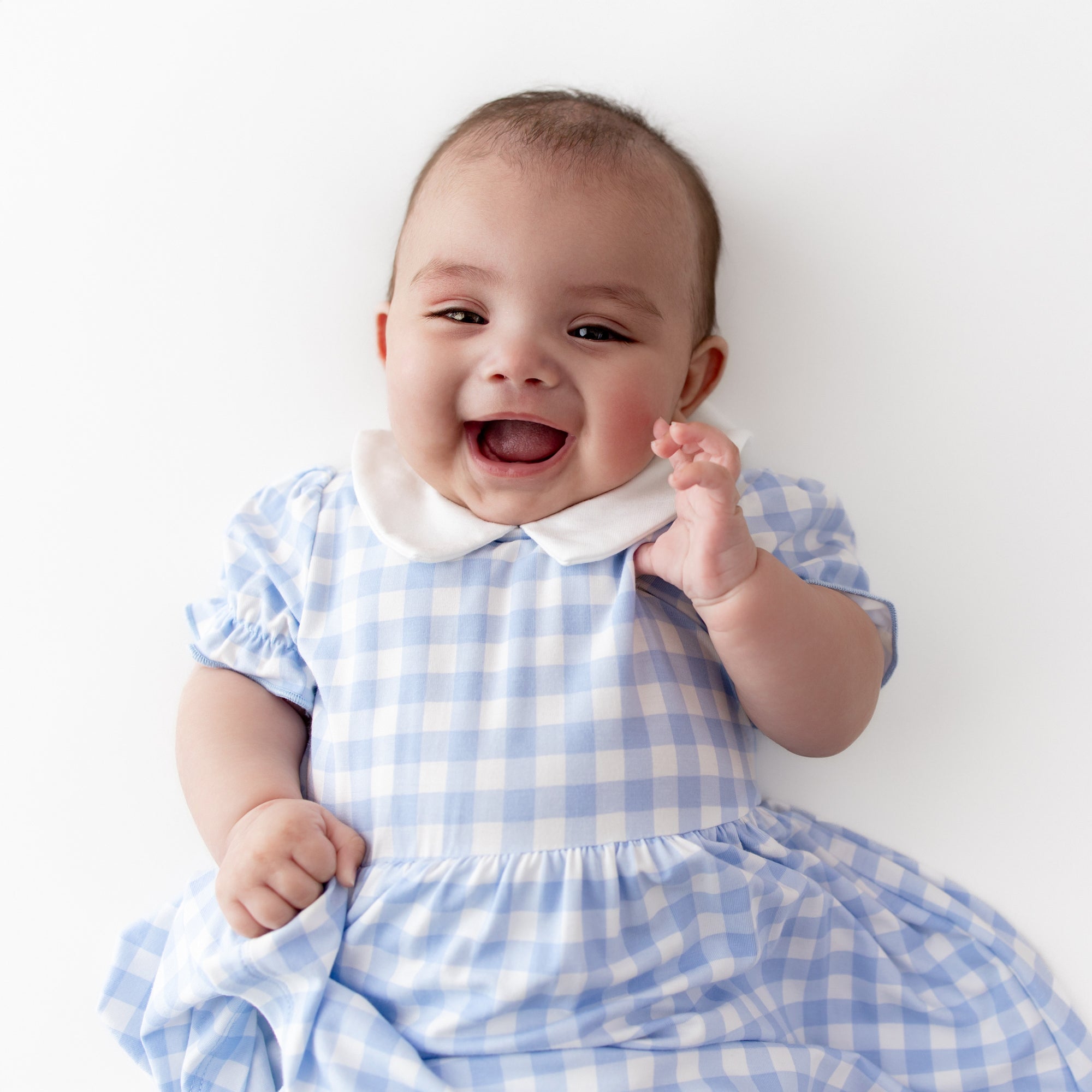 Peter Pan Collar Bodysuit Dress in Gingham Breeze - Image 3