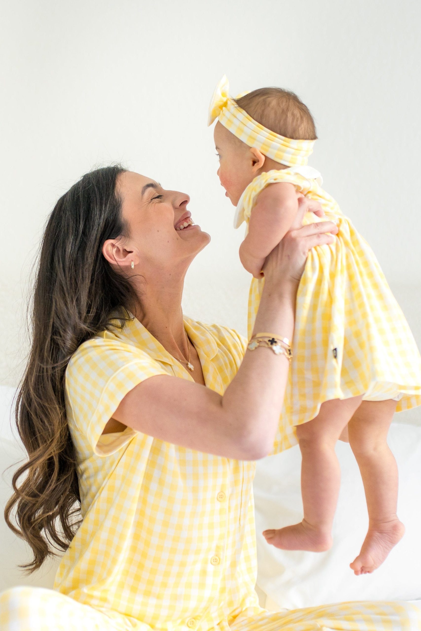 Women's Short Sleeve Cropped Pajama Set in Gingham Chamomile - Image 4